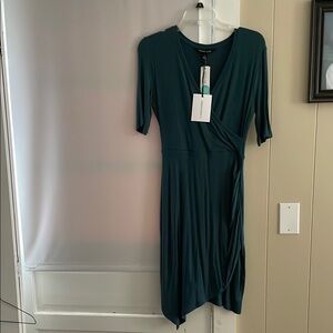Express Green Asymmetrical Ruched Wrap Dress